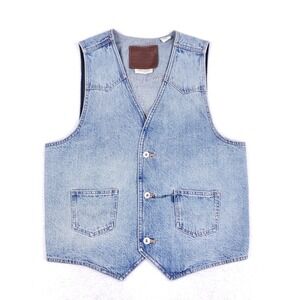 Levi's Premium Denim Vest Button Front Medium Light Blue Western Workwear